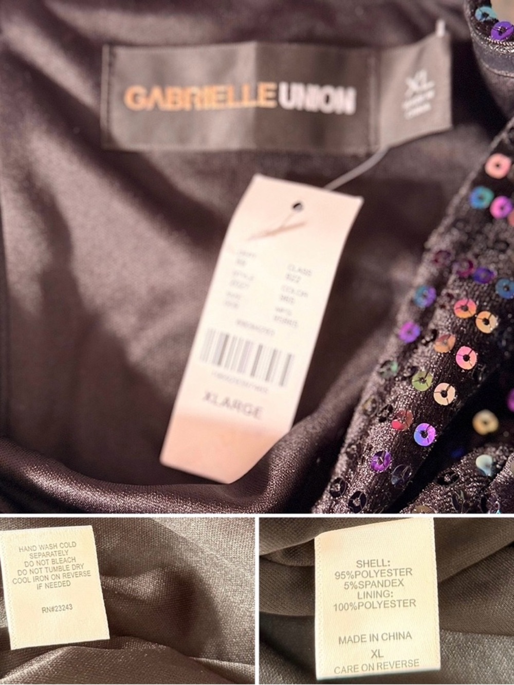 Gabrielle Union Black Long Sleeve Sequin Dress NEW With Tags XLarge - Picture 6 of 6
